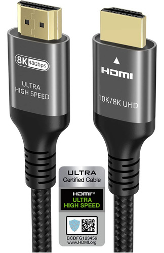Cable Hdmi 2.1 10k 8k 4k De 10 Pies, Certificado 48 Gbps 1 M