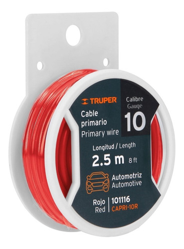 Carrete Con 2.5 M Cable Automotriz Primario Rojo Calibre 10