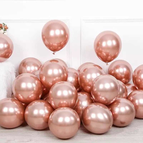 Imagen 1 de 3 de Globos Cromados Metalizados Rosa Oro X 50 U - Fiesta