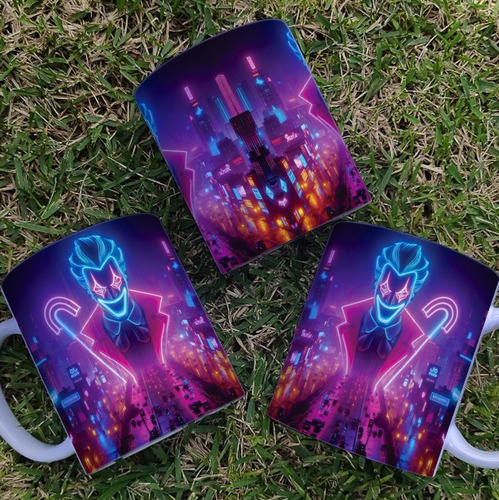Taza Ceramica Joker Efecto Neón Blanco Taza Joker Efecto Neón