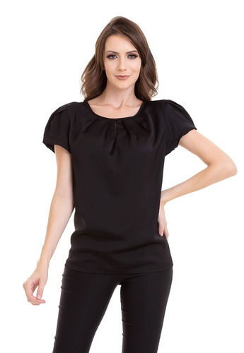 Blusa Manguinha Gola Com Pregas Kinara