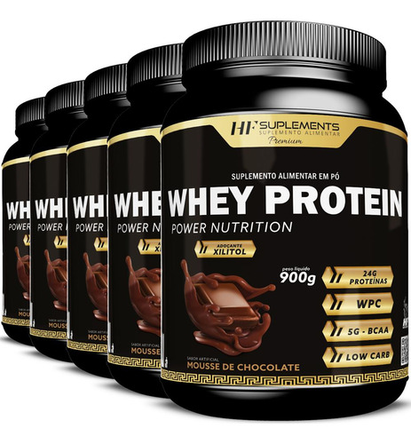 5x Whey Protein Power Nutrition Mousse De Chocolate 900g