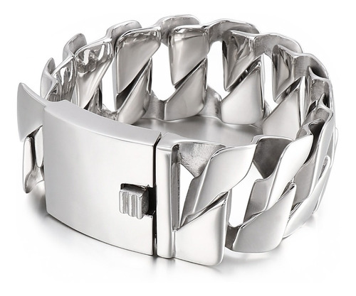 Pulsera Esclava Gruesa Eslabon Rectangular Acero Plata Premi