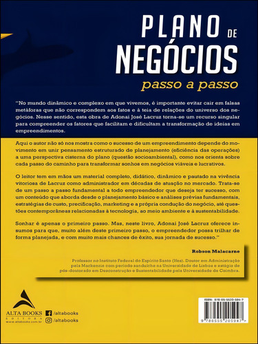 Plano De Negócios Passo A Passo: Transformando Sonhos Em Negócios, De José Lacruz, Adonai. Editora Alta Books, Capa Mole Em Português