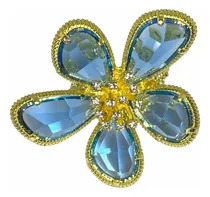Comprar Anillo Flor Azul Bañado En Oro Cristales Swarovski Topacios
