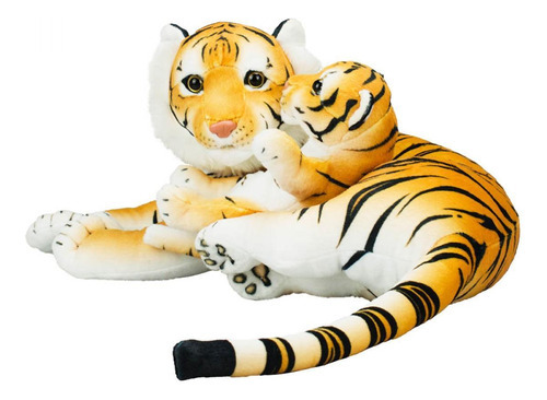 Tigre Mãe Filhote Realista 47cm - Pelúcia