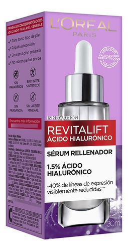 Sérum L'oréal Paris Revitalift Ácido Hialurónico X 30ml Todo Tipo De Piel Día/noche