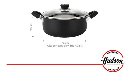 Cacerola Olla Teflon Antiadherente 24 Cm Hudson Tapa Vidrio