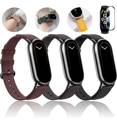 3 Correa + Mica Cristal Para Xiaomi Watch Band 8 Cuero Nylon