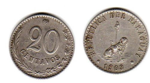 Moneda De Paraguay Año 1903 De 20 Centavos  Muy Buena-