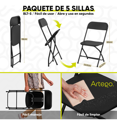 Silla Plegable Plástico Hdpe Ligera Folding Chair Silla Jardín Eventos Fiestas Reuniones Para Exterior Paquete De 5 Sillas