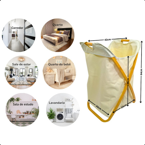 Cesto De Roupa Organizador Multiuso Em Bambu E Tecido Oxford