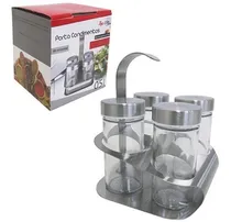 Comprar Porta Tempero Condimentos Giratoria 5 Peças Inox Pote Vidro 