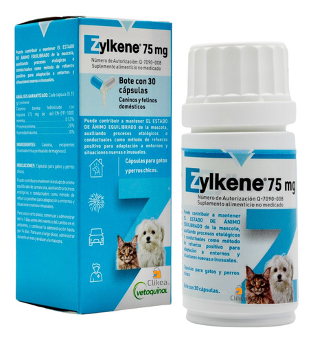 Zylkene 75 Mg 30 Caps Vetoquinol Estrés Perros Y Gatos