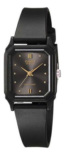 Reloj Casio De Mujer Análogo Lq-142e Resistente Al Agua Color De La Correa Negro Color Del Fondo Negro