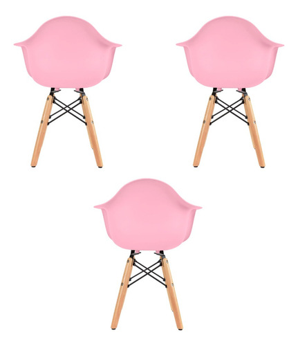 3 Sillas Eames Infantil Con Descansabrazos Modernas - Duduk Rosa