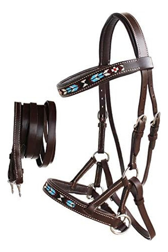 Horse Western Leather Tack Beaded Bitless Sidepull Brid...