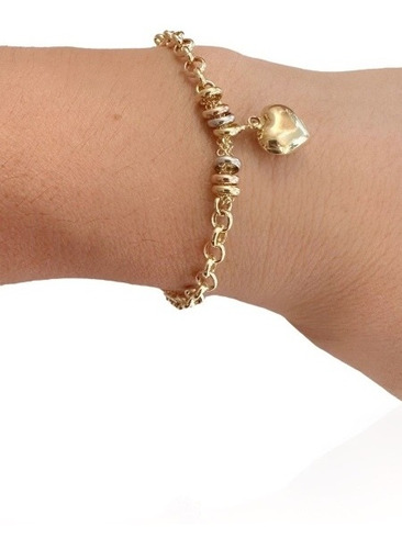 Pulseira Portuguesa Ouro 18k 750 Coração