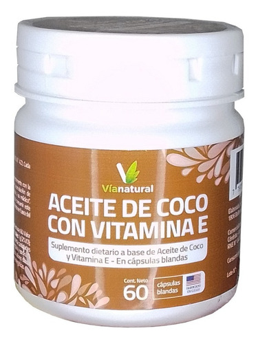 Imagen 1 de 3 de Aceite De Coco + Vit E 60 Caps- Vianatural 60 Caps