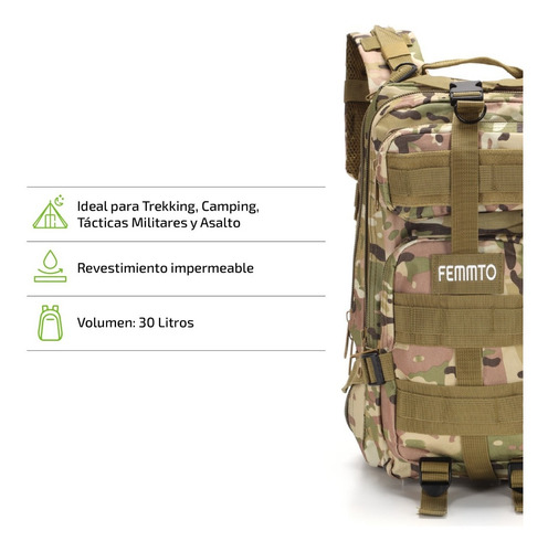 Imagen 5 de 8 de Mochila Tactica De Camping 30 Litros Femmto Mochilero Viaje