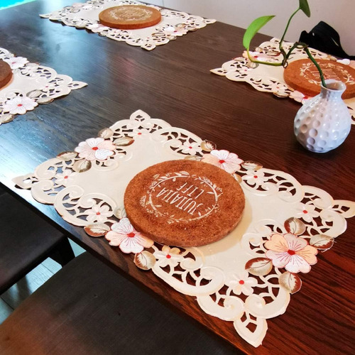 Mantel De Encaje Bordado Con Flores Beige Y Crema, Diseño Cl