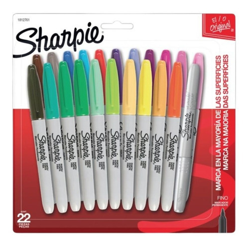  22 Marcadores Sharpie Permanentes Punto Fino Colores 