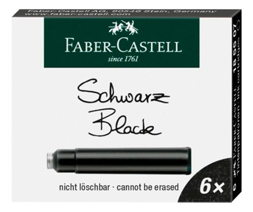 Pack 6 Recargas De Tinta Faber Castell Standard, Colores Tinta Negro Exterior Negro