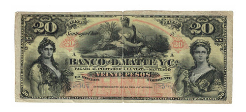 Billete De Chile 20 Pesos  Banco De D. Matte Y Cia. 