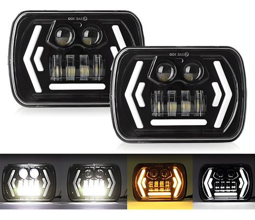 Par Faros Led 6x7 5x7 Hi/lo Haz Señal Giro Drl Camione Jeep