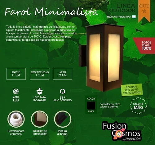 Imagen 2 de 7 de Farol Exterior Moderno Aplique Pared Hierro Iluminacion Led