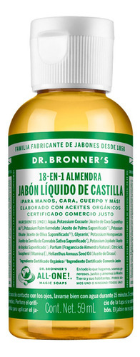 Dr Bronners Luxo jabón liquido de castilla orgánico almendras 59mL