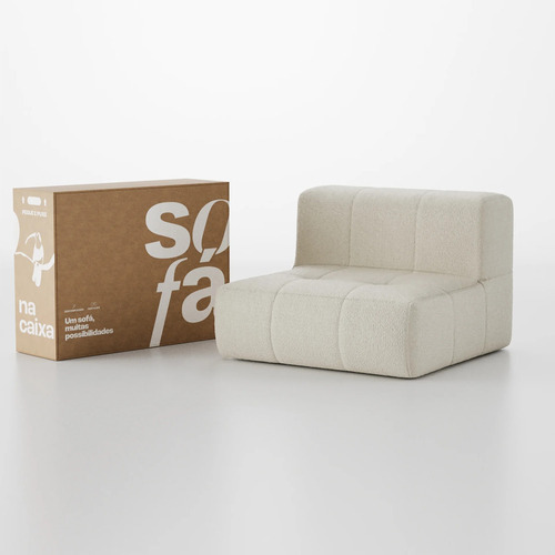 Sofá Na Caixa Modular 1 Lugar Poltrona Em Boucle Cor Bege Desenho do tecido Big freshness