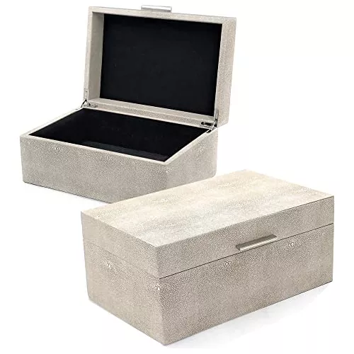 Caja decorativa Shagreen con tapa, cajas de almacenamiento de piel  sintética gris para hombres y mujeres, caja organizadora de decoración del  hogar