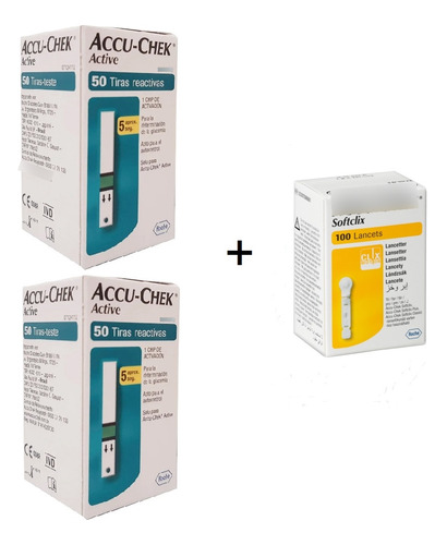 100 Tiras Reactivas Accu Chek Active + 100 Lancetas Gratis