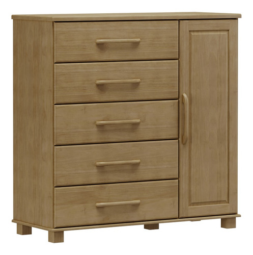 Comoda 5 Gavetas 1 Porta Madeira Maciça 125 Cm 2251 Freijo M