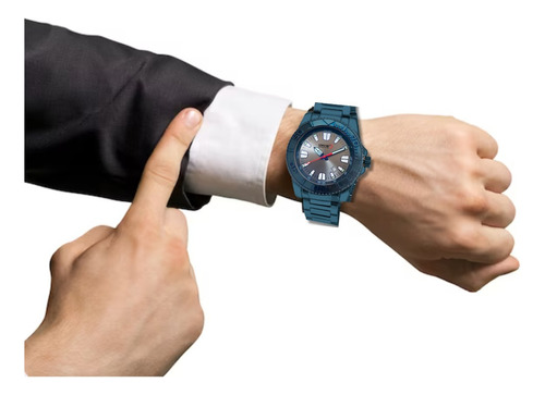 Reloj Steiner Analogo Extensible Acero Inoxidable Dial 3atm Correa Azul Fondo Negro