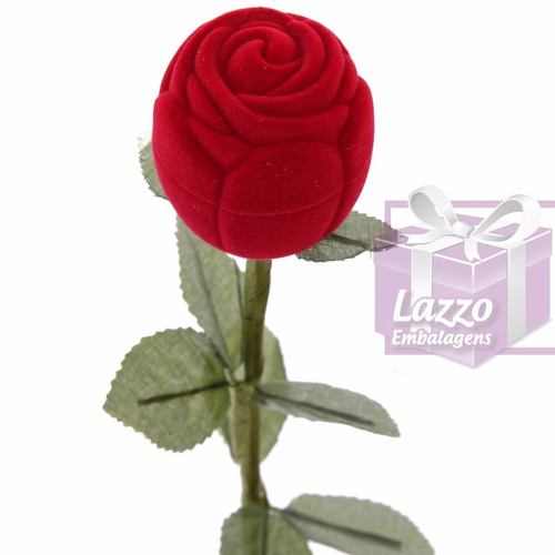 Rosa Com Cabo Caixinha Veludo Porta Anel Atacado 12pçs