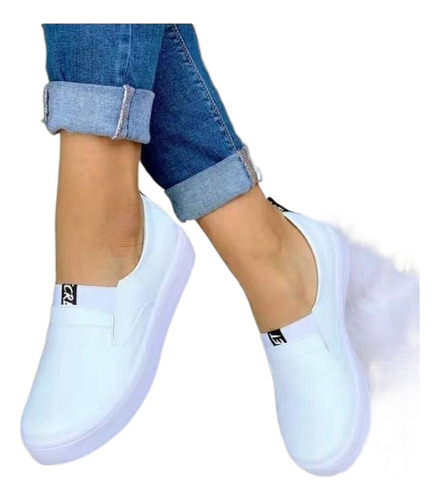 Nuevos Y Elegantes Zapatos Planos De Color Liso Blanco