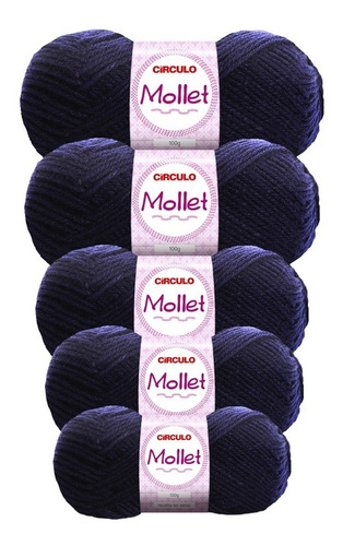 Lã Mollet 100g Crochê / Tricô - Círculo - 5 Novelos Cor 0640 - Azul Marinho