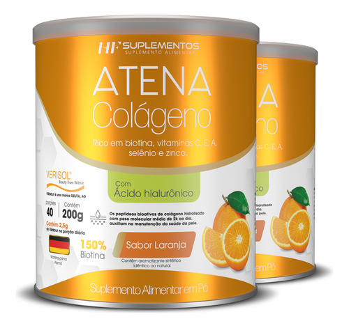 2x Colágeno Atena Verisol+ácido Hialurônico Sabor Laranja