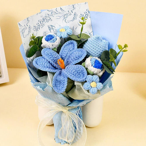 Ramo De Punto De Crochet Bouquet Bouquet Con Envoltura, Flor