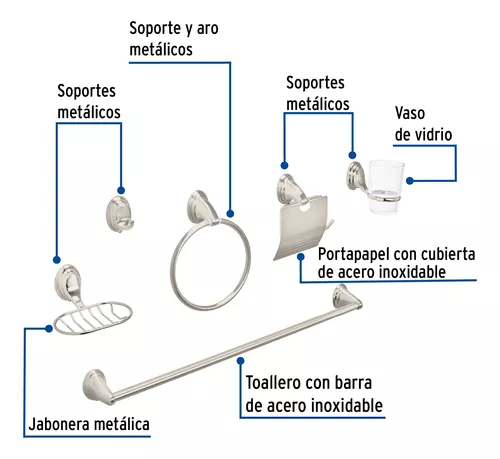 Juego de 5 accesorios para baño de acero inoxidable, Foset