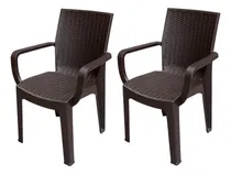 Comprar Pack 2 Sillas Terraza Ratan Corsa Con Brazos Cafe