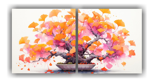 160x80cm Cuadro Abstracto Árbol Ginkgo Biloba Naranja Rosa