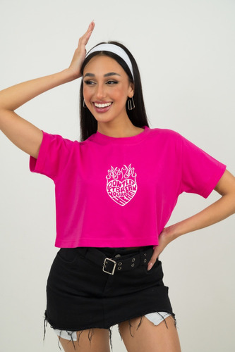 Remera Mujer Estampada Crop Top Manga Corta Algodon Basic 