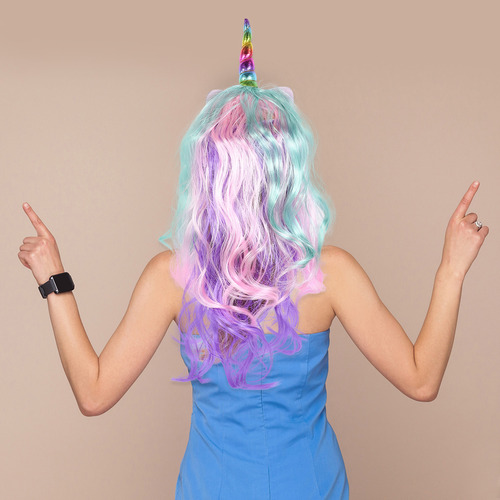 Unicórnio Colorido Com Franja, Cabelo Ondulado, Cosplay, Enc