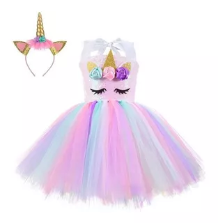 Disfraz Unicornio Con Diadema Vestido Niña Princesa Con Tutu
