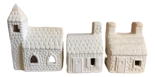 Kit 6 Casitas Navideñas De Bulto, Para Pintar, De Ceramica 