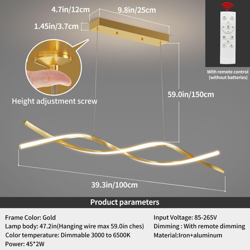 Lampara Colgante De Techo Moderna De Color Dorado Larga D