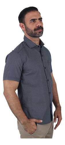 Camisa De Manga Corta Para Hombre Con Miniprint 100% Algodón